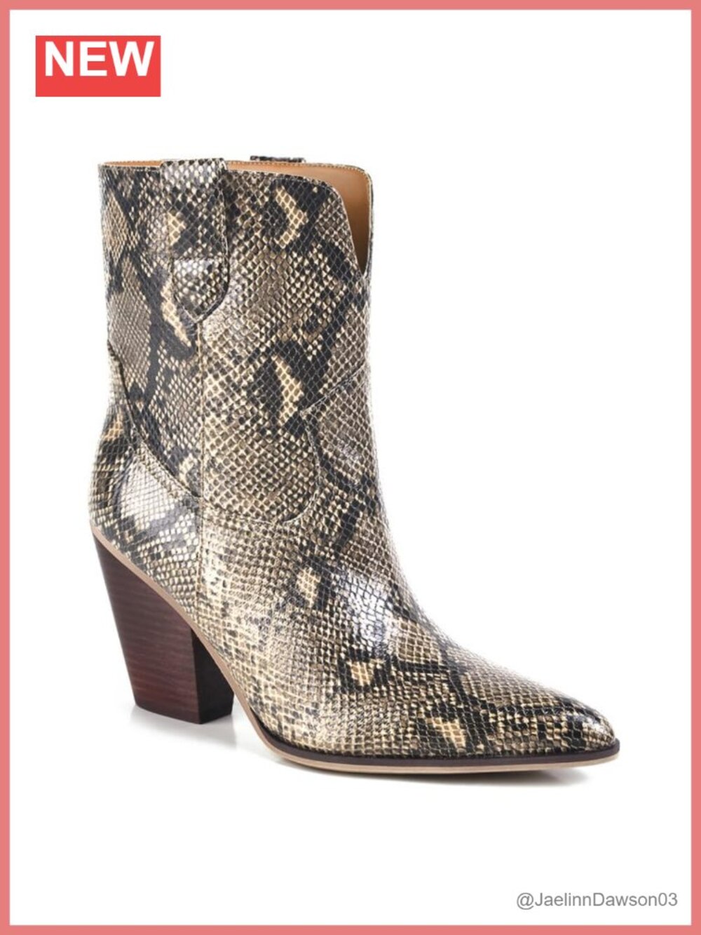 Snakeskin Ankle Boots Women Pointed Toe Chunky Block Heel Pull On